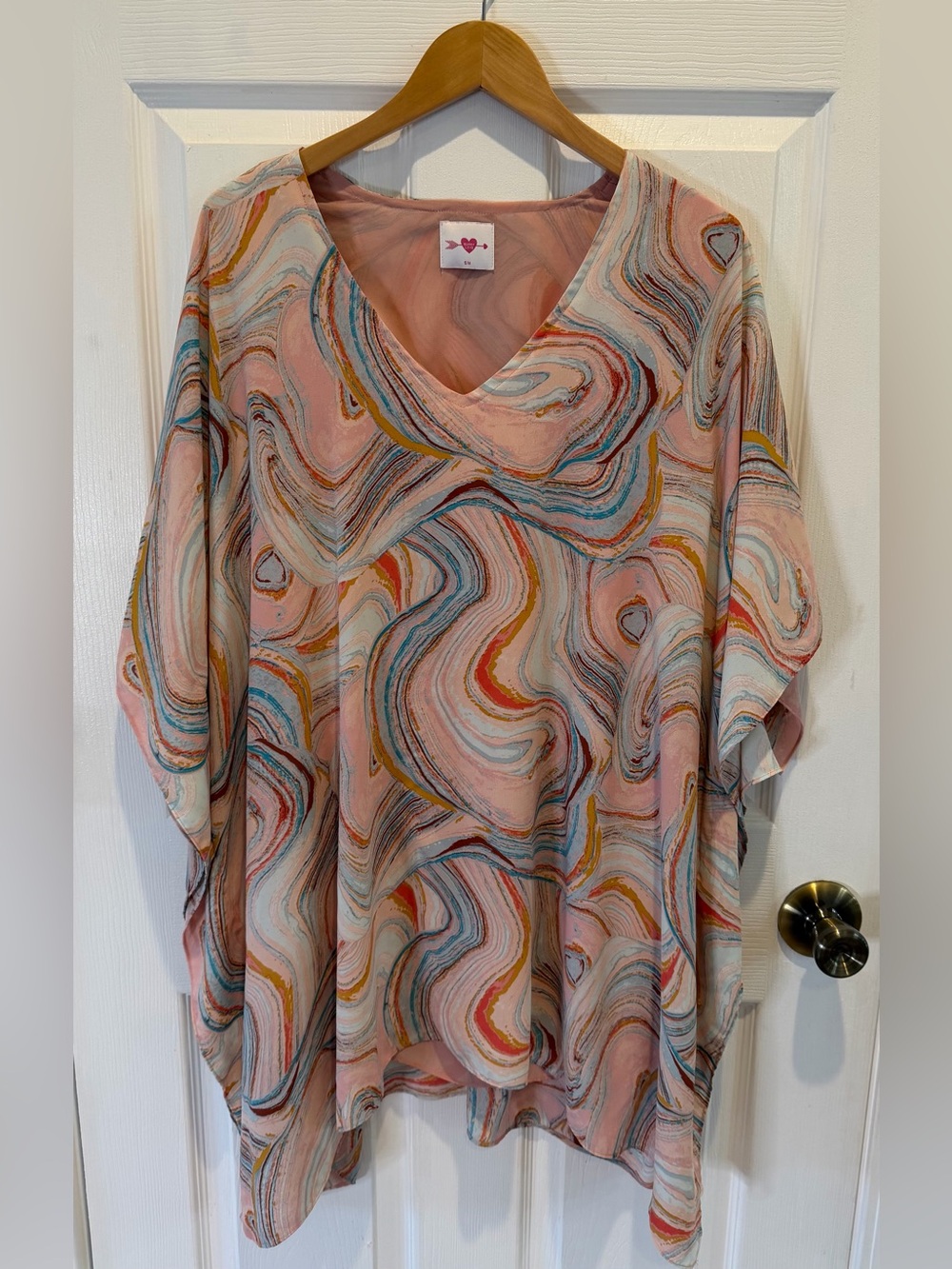 BuddyLove North V Neck Kaftan Tunic S/M Pink Marble Swirl Oversized Cover Up